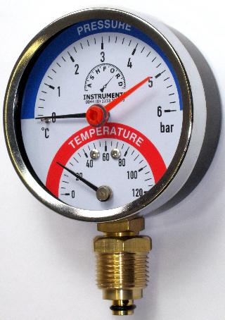 80mm 1,6-6 bar 120C Thermo Pressure Gauge 1/2" BSP Side Entry Thermomanometer 