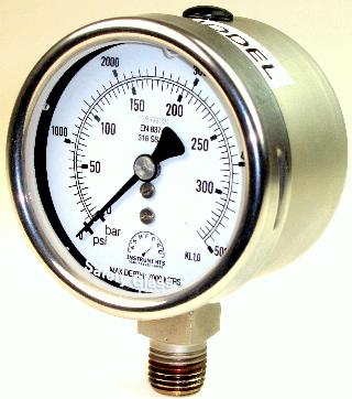 Compensated Subsea Pressure Gauge - 63mm Bottom Entry Stainless Steel Case